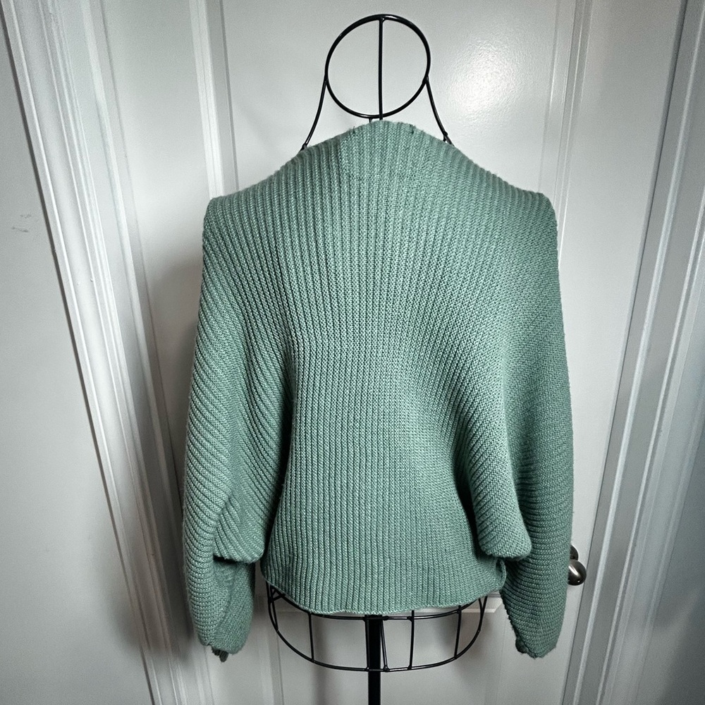Green Ribbed Knit Crossover Sweater - Picture 3 of 3